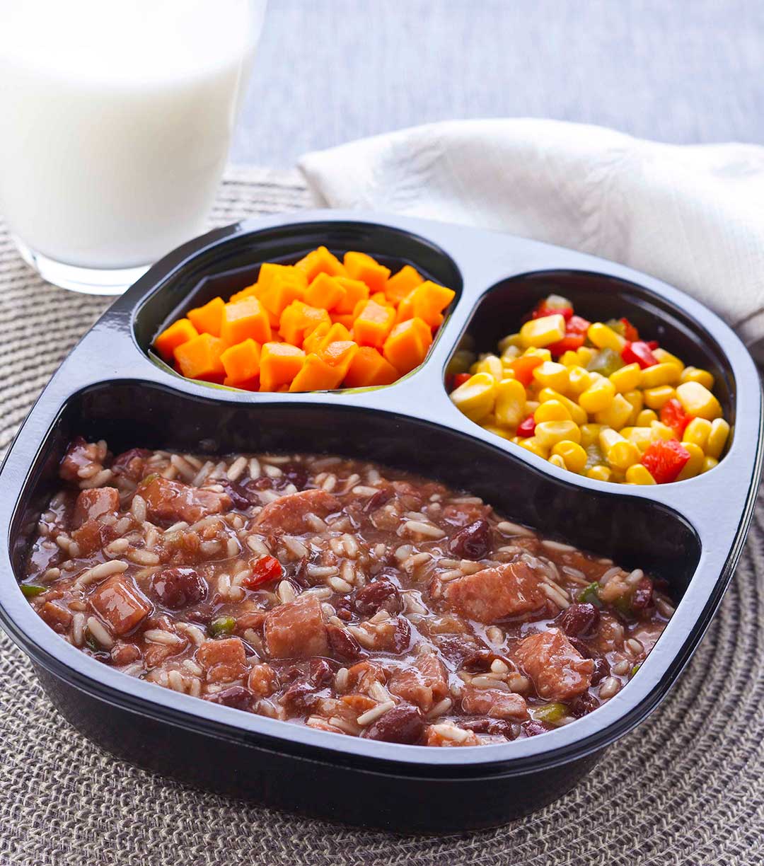 Red Beans & Rice wtih Sausage with Corn with Peppers, Butternut Squash