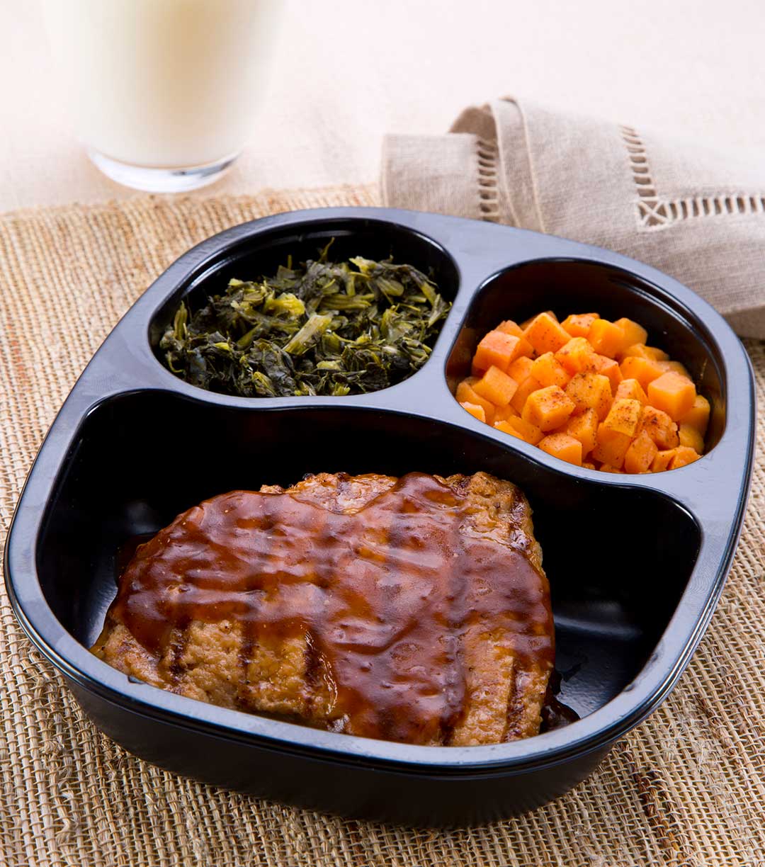 Pork Patty & Gravy with Spinach & Sweet Potatoes