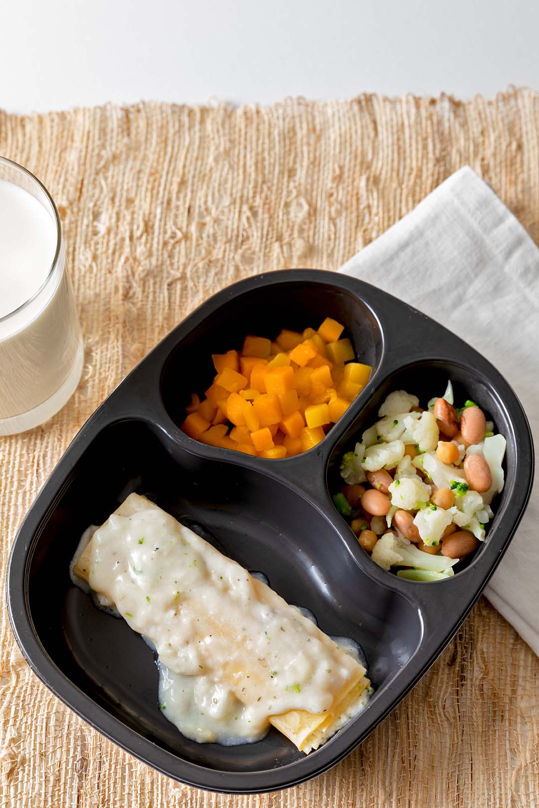 Cheese Manicotti and Alfredo Sauce with Bean Blend & Butternut Squash
