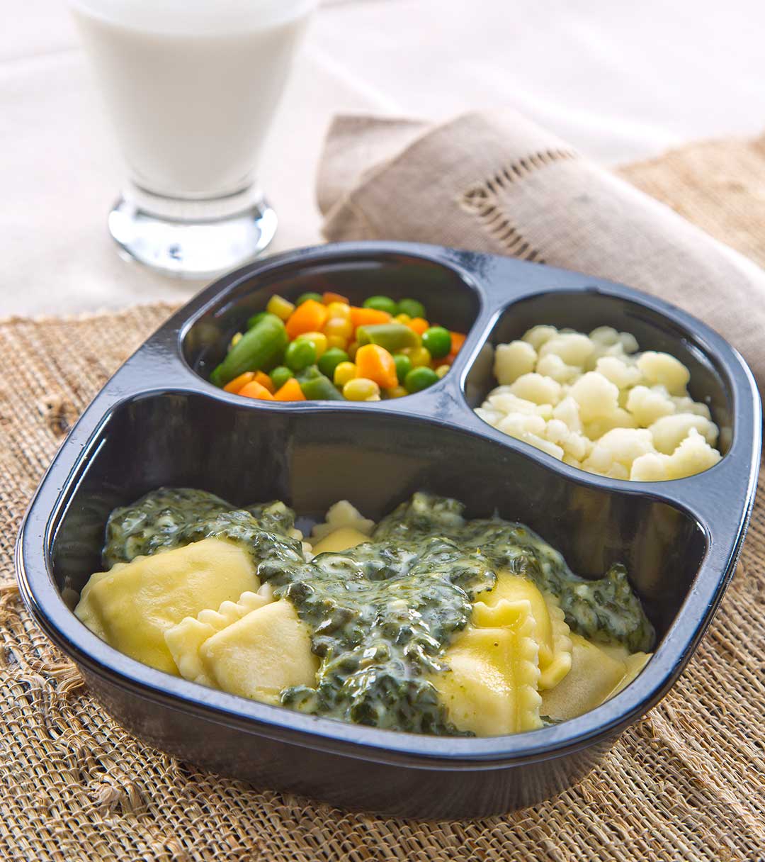 Cheese Ravioli and Spinach Alfredo with Mixed Vegetables & Cauliflower