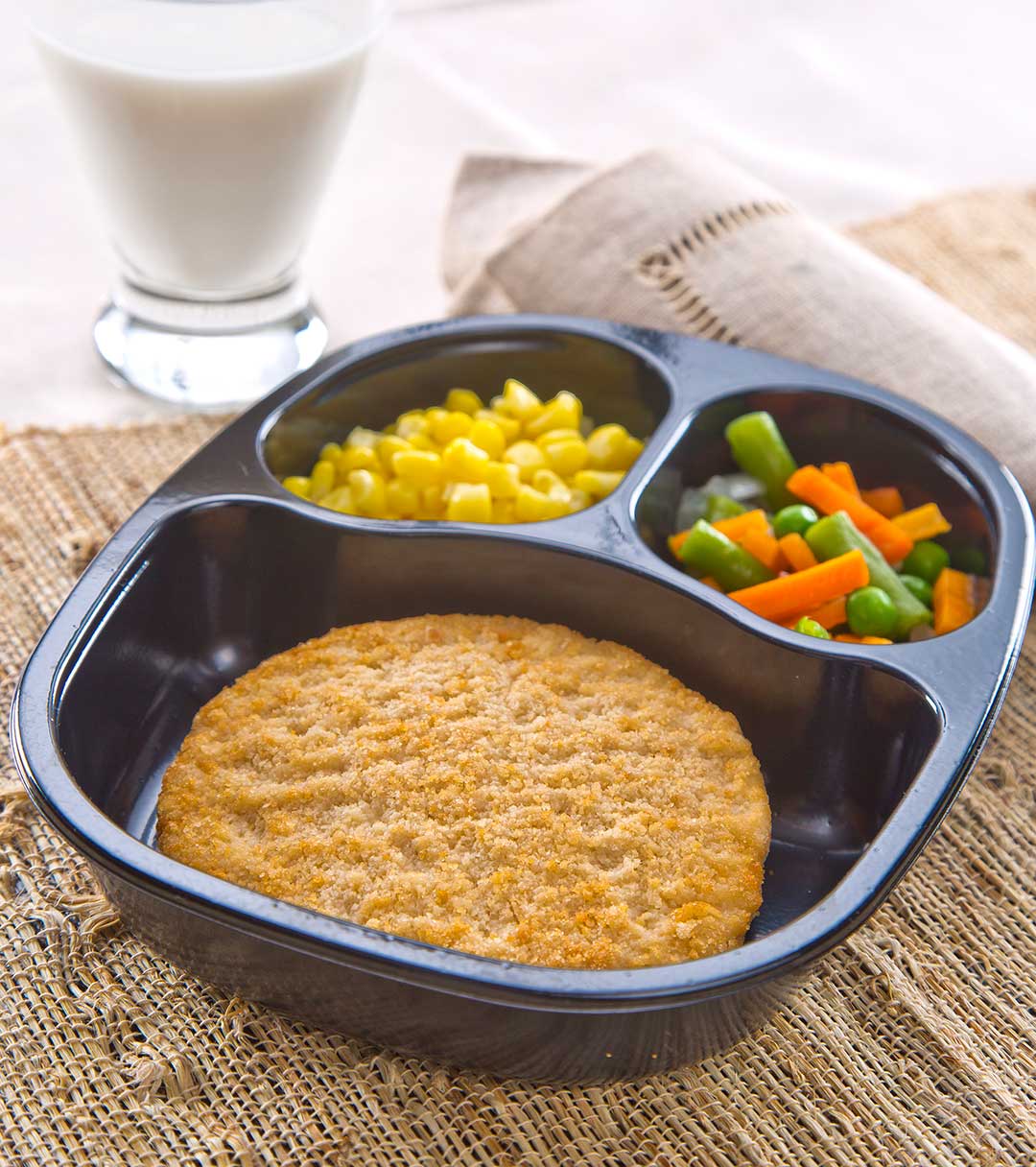 Breaded Chicken Patty with Whole Kernel Corn & Spring Vegetables
