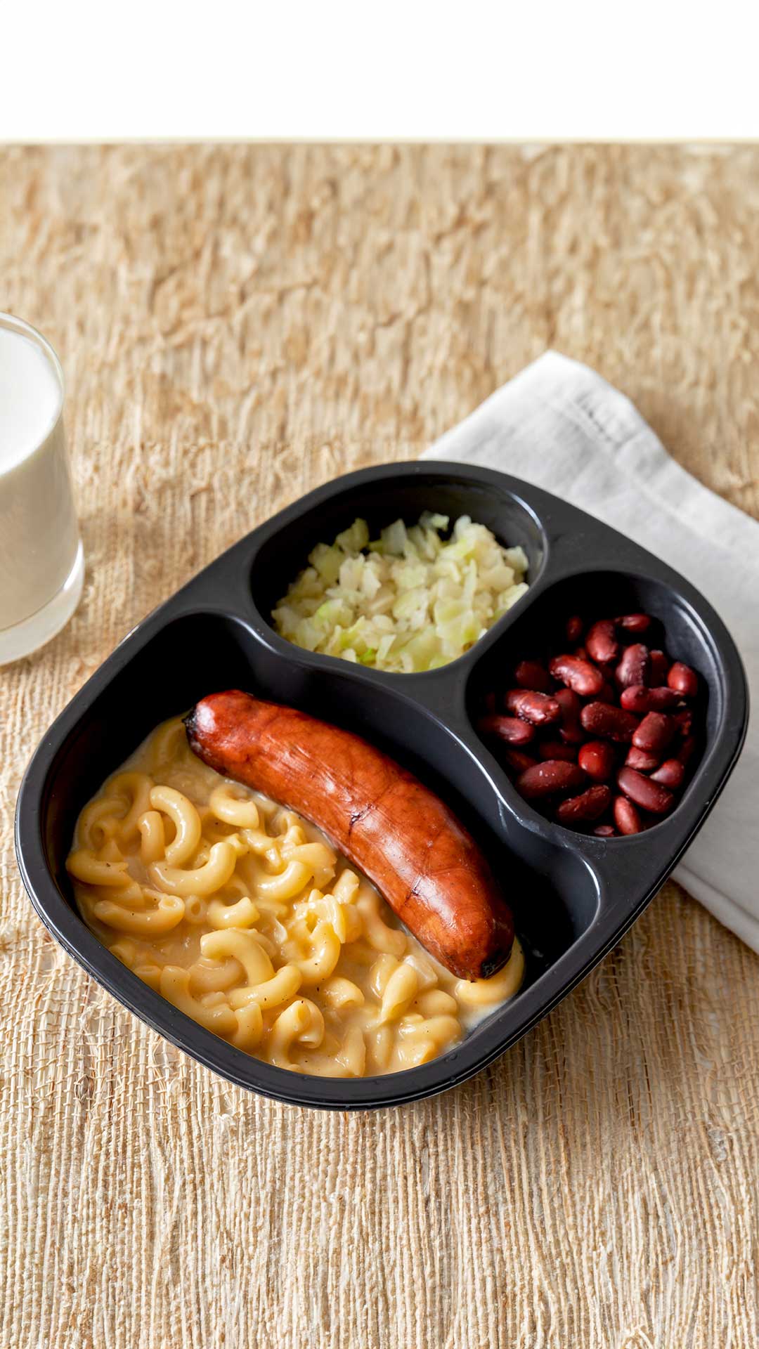 Mac & Cheese with Smoked Sausage Link With Bean Blend & Cauliflower