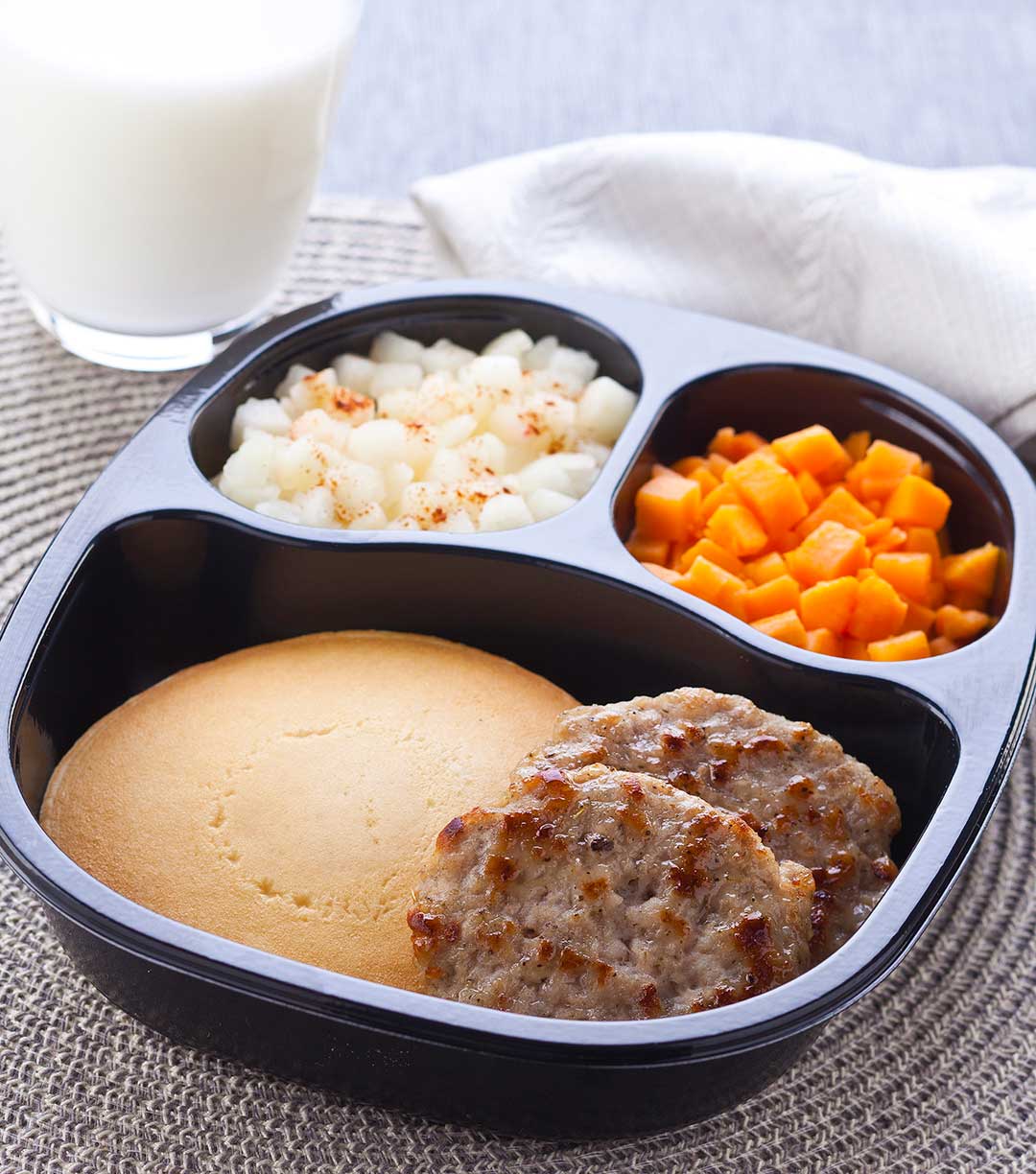 Sausages & Pancake with Sweet Potatoes & Cinnamon Apples